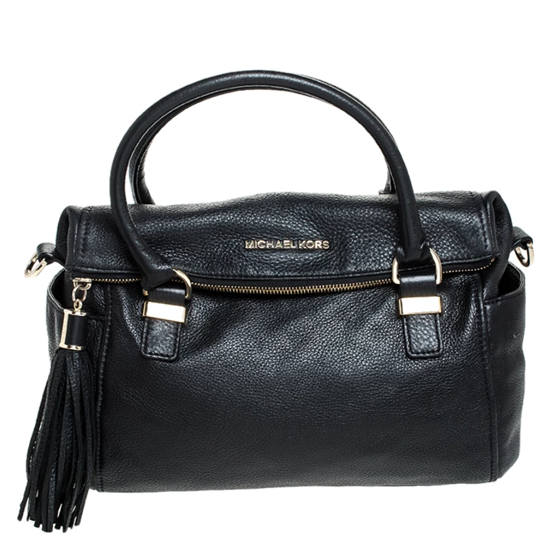 Michael Kors Black Leather Bedford Tassel Shoulder Bag For Women
