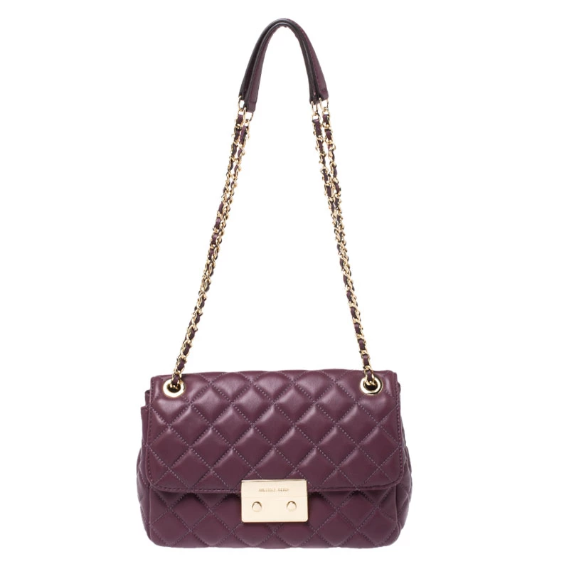 Michael Kors Burgundy Quilted Leather Sloan Chain Shoulder Bag For Women