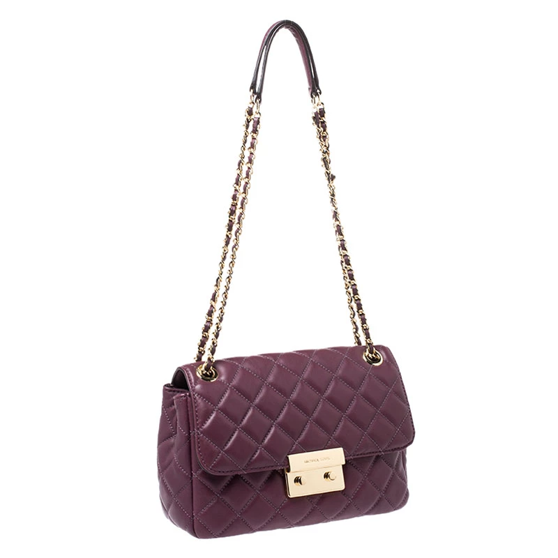 Michael Kors Burgundy Quilted Leather Sloan Chain Shoulder Bag For Women - Image 3