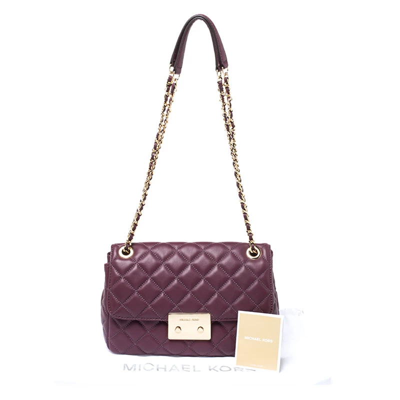 Michael Kors Burgundy Quilted Leather Sloan Chain Shoulder Bag For Women - Image 9