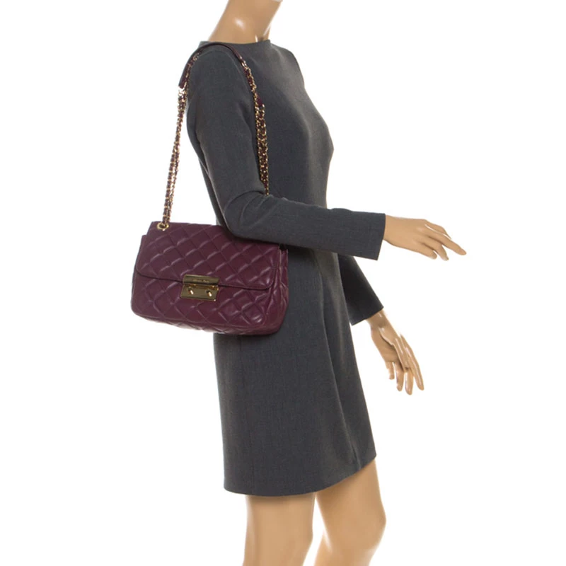 Michael Kors Burgundy Quilted Leather Sloan Chain Shoulder Bag For Women - Image 2