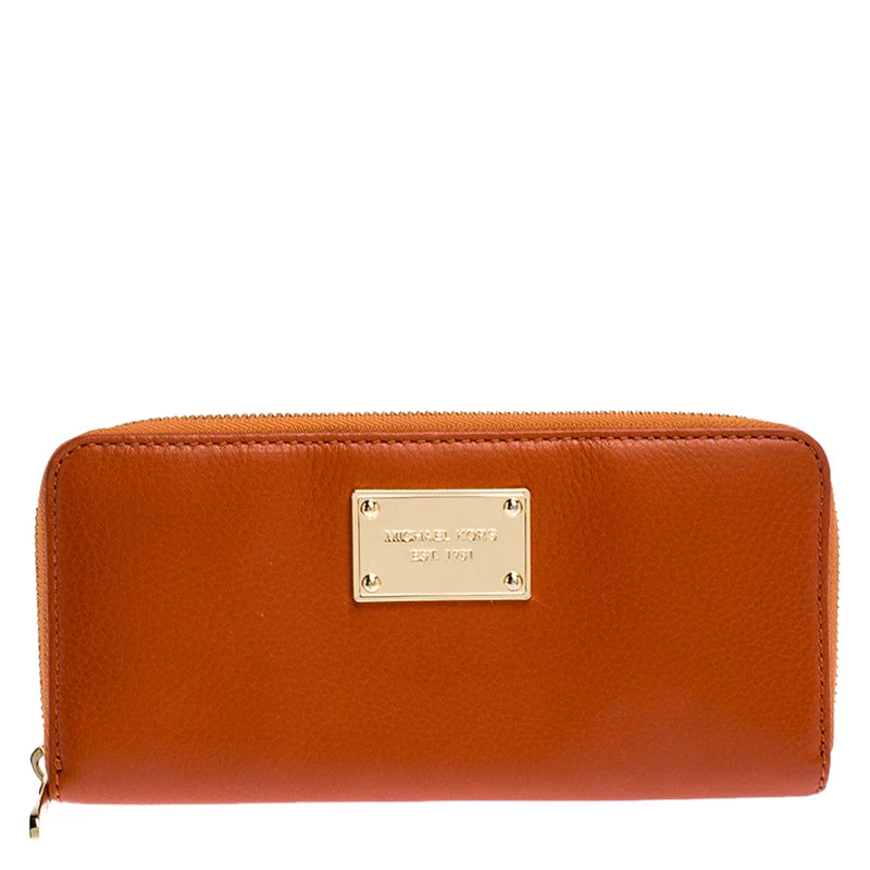 Michael Kors Orange Leather Zipped Around Wallet For Women