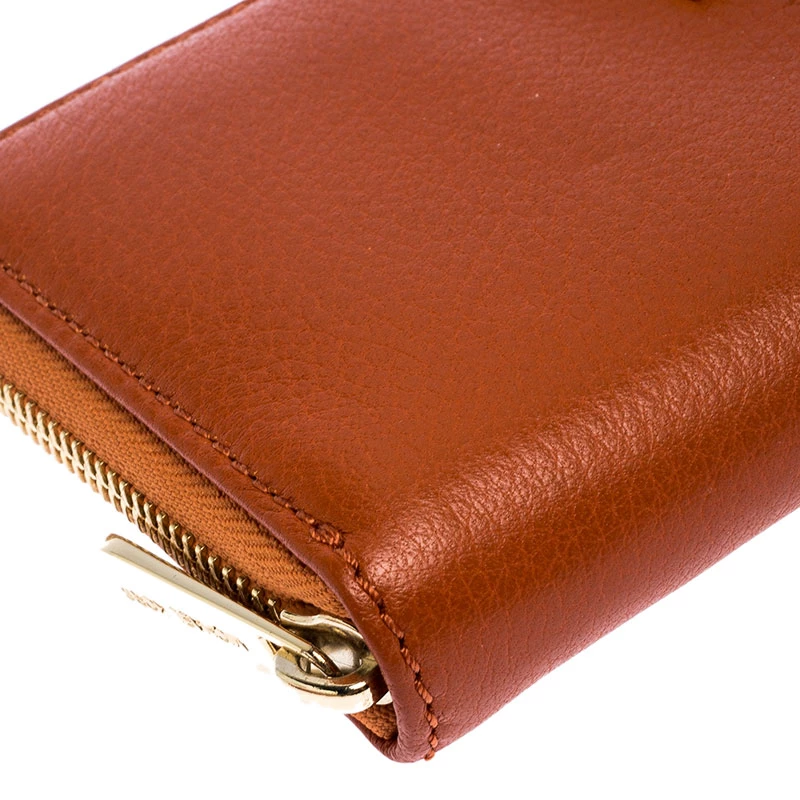 Michael Kors Orange Leather Zipped Around Wallet For Women - Image 9