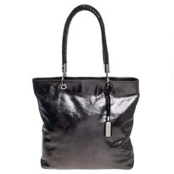 Michael Kors Metallic Grey Snakeskin Embossed Leather Skorpios Tote For Women