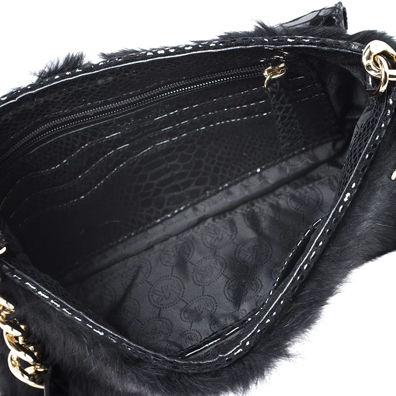 Michael Kors Black Python Embossed Leather And Faux Fur Fulton Shoulder Bag For Women - Image 7