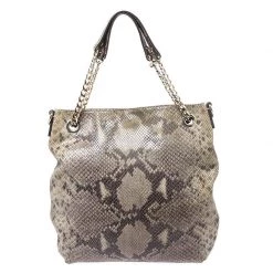 Michael Kors Green/Black Python Embossed Suede Chain Tote For Women