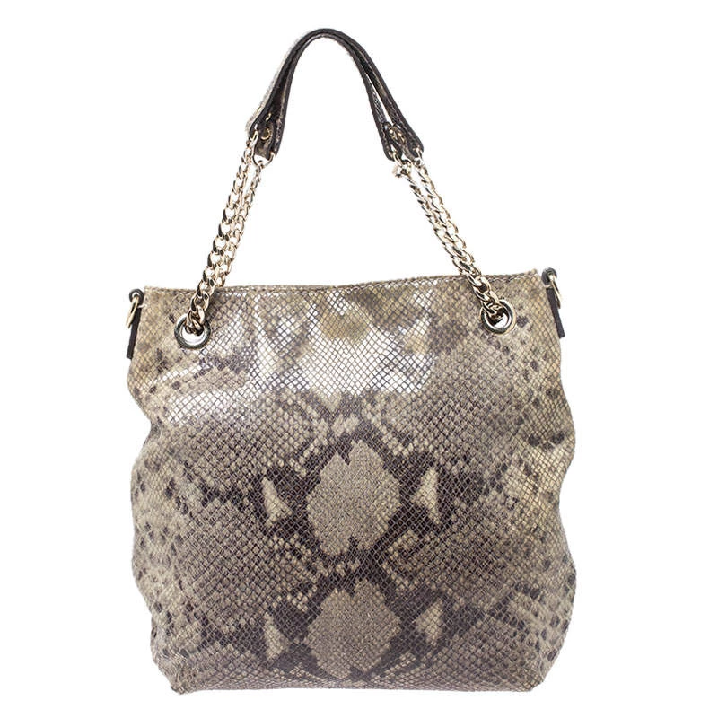 Michael Kors Green/Black Python Embossed Suede Chain Tote For Women