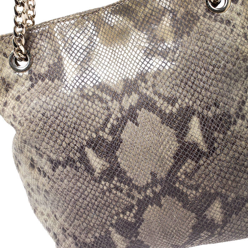 Michael Kors Green/Black Python Embossed Suede Chain Tote For Women - Image 5