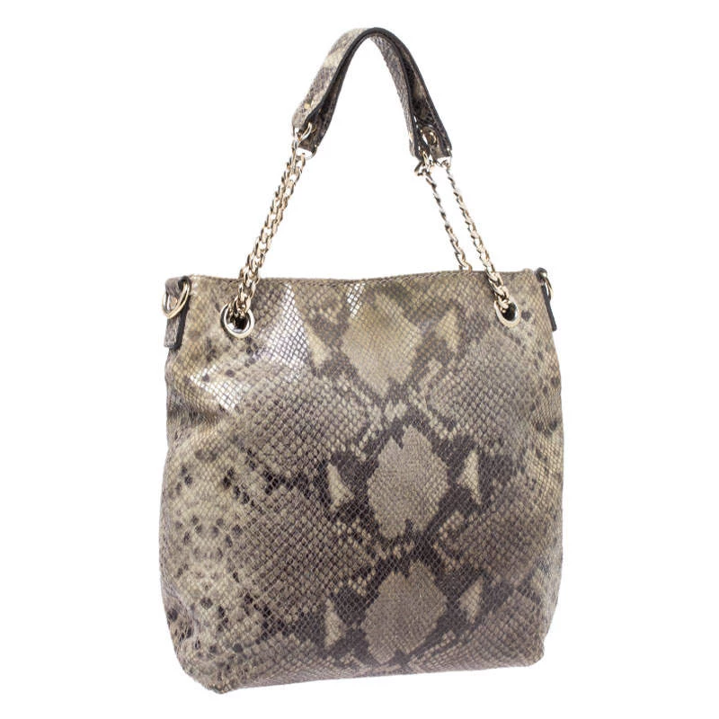 Michael Kors Green/Black Python Embossed Suede Chain Tote For Women - Image 3