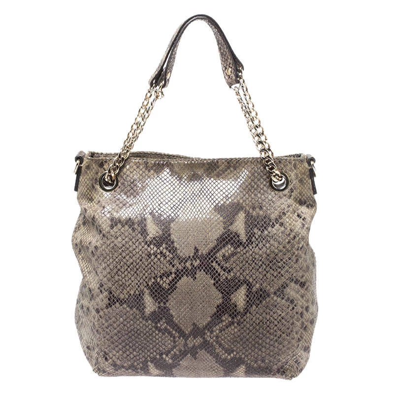 Michael Kors Green/Black Python Embossed Suede Chain Tote For Women - Image 4