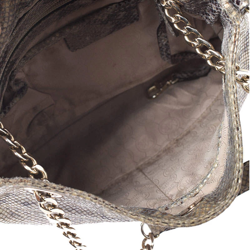 Michael Kors Green/Black Python Embossed Suede Chain Tote For Women - Image 7
