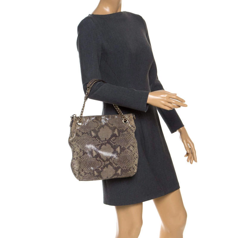 Michael Kors Green/Black Python Embossed Suede Chain Tote For Women - Image 2