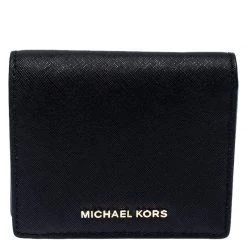 Michael Kors Black Leather Carryall Card Case Wallet For Women