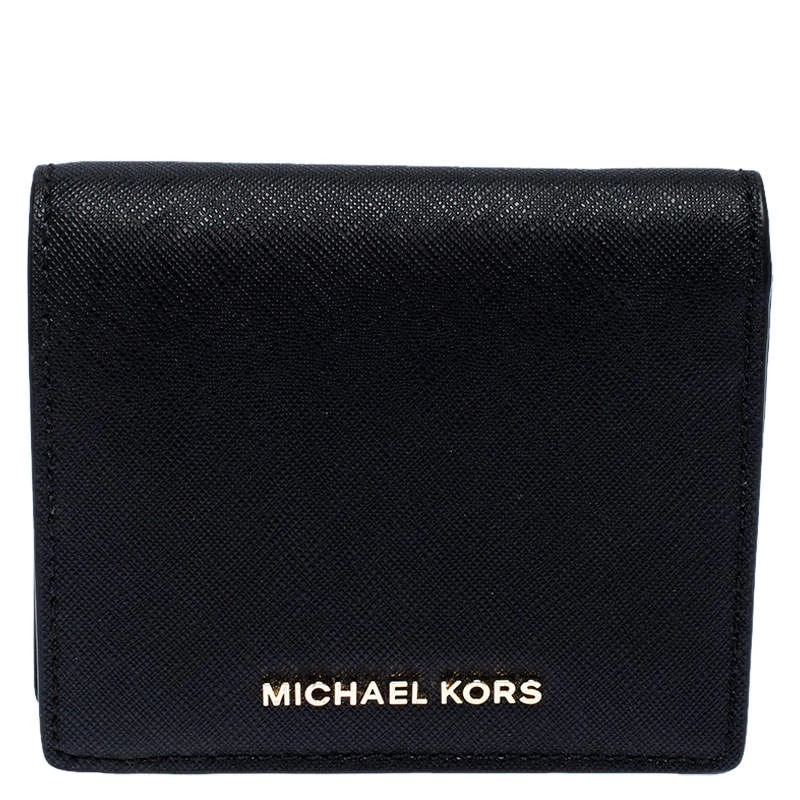 Michael Kors Black Leather Carryall Card Case Wallet For Women