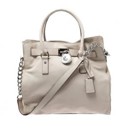 Michael Michael Kors Cream Leather Hamilton Tote For Women