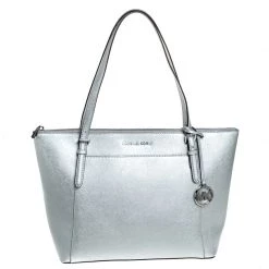 Michael Kors Metallic Silver Leather Ciara Tote For Women