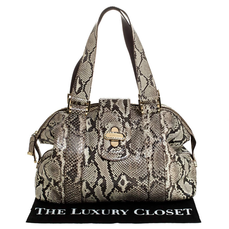 Michael Kors Micheal Kors Cream/Black Python Turnlock Satchel For Women - Image 9
