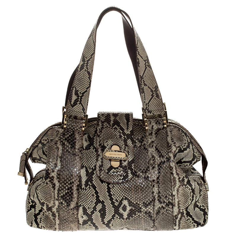 Michael Kors Micheal Kors Cream/Black Python Turnlock Satchel For Women