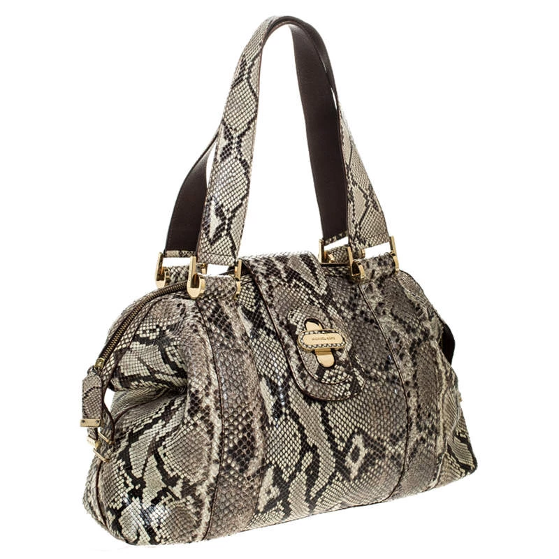 Michael Kors Micheal Kors Cream/Black Python Turnlock Satchel For Women - Image 3