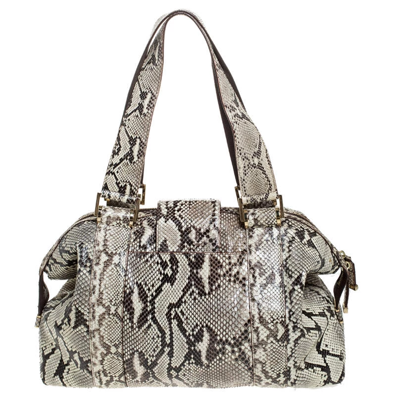 Michael Kors Micheal Kors Cream/Black Python Turnlock Satchel For Women - Image 4