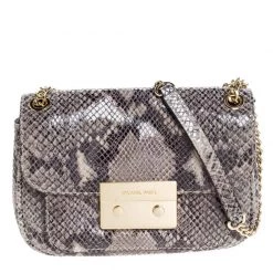 Michael Kors Grey Python Embossed Leather Turnlock Crossbody Bag For Women