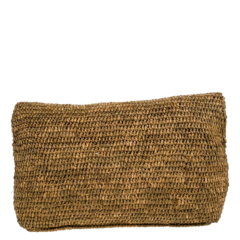 Michael Kors Brown Raffia And Leather Santorini Fold Over Clutch For Women - Image 4