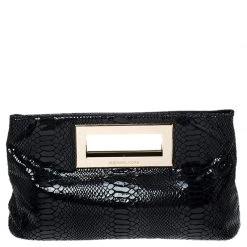 Michael Kors Black Glazed Python Embossed Leather Berkley Clutch For Women