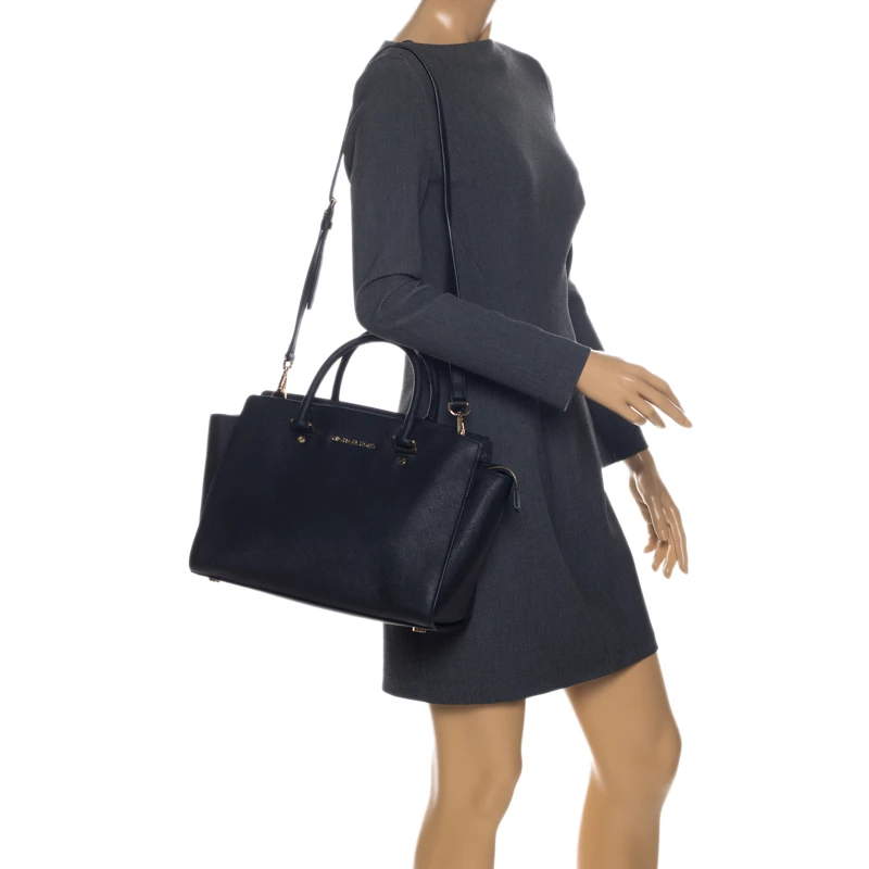 MICHAEL Michael Kors Black Leather Selma Satchel For Women - Image 2