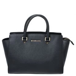 MICHAEL Michael Kors Black Leather Selma Satchel For Women