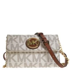 Michael Kors White Signature Canvas Fulton Crossbody Bag For Women