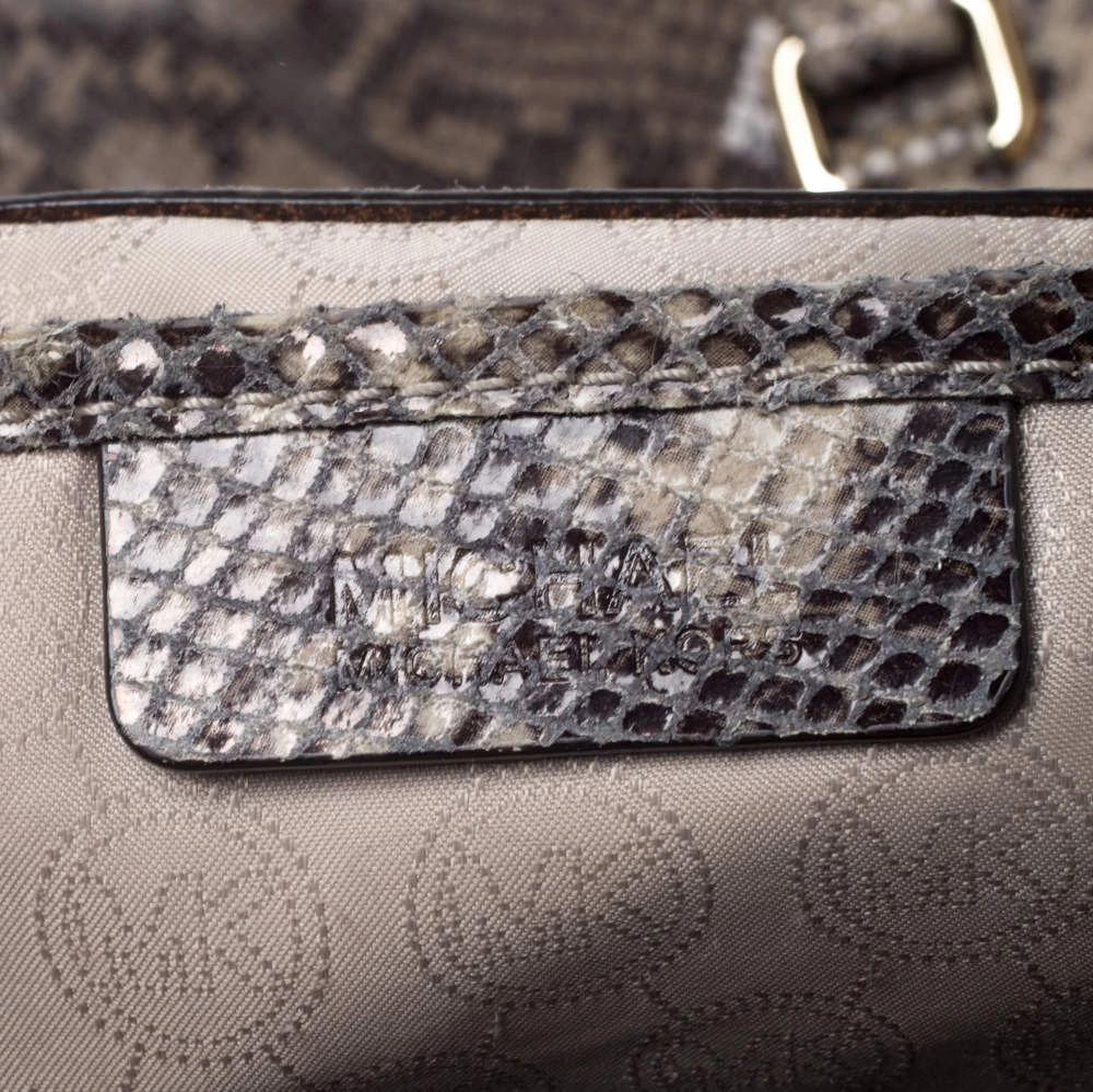 MICHAEL Michael Kors Green/Beige Python Embossed Leather Bedford Satchel For Women - Image 8