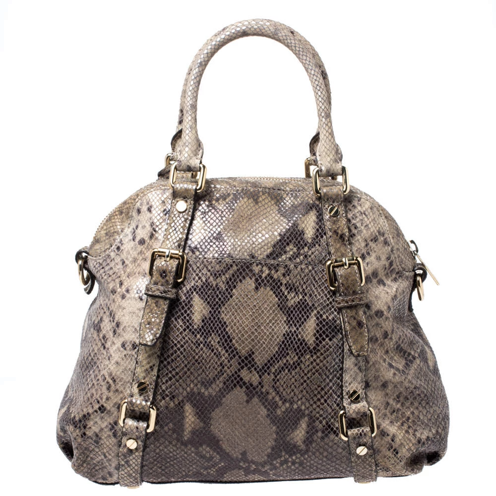 MICHAEL Michael Kors Green/Beige Python Embossed Leather Bedford Satchel For Women - Image 4