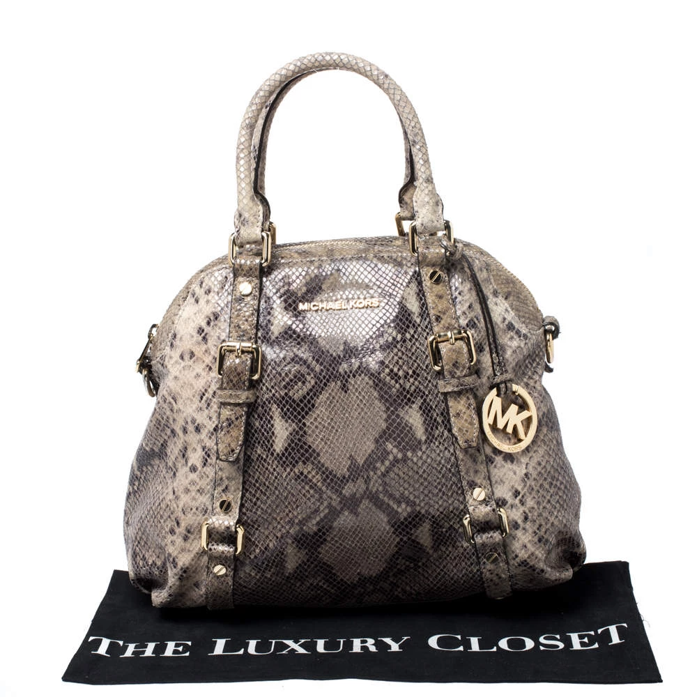 MICHAEL Michael Kors Green/Beige Python Embossed Leather Bedford Satchel For Women - Image 9