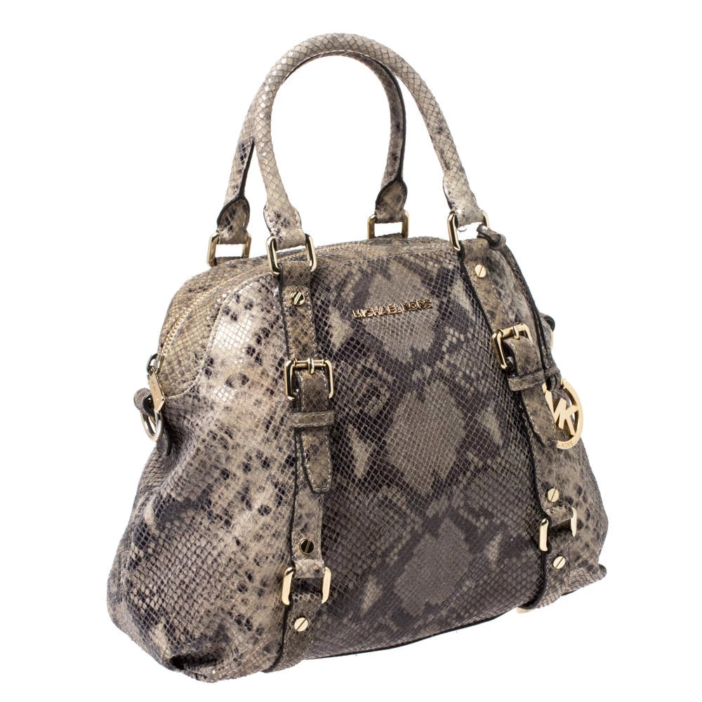 MICHAEL Michael Kors Green/Beige Python Embossed Leather Bedford Satchel For Women - Image 3