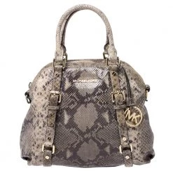 MICHAEL Michael Kors Green/Beige Python Embossed Leather Bedford Satchel For Women