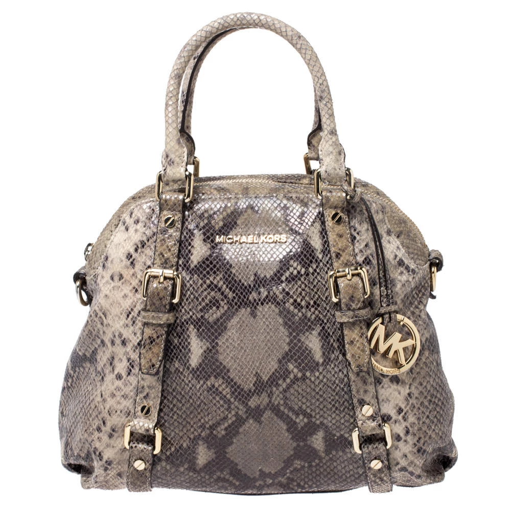 MICHAEL Michael Kors Green/Beige Python Embossed Leather Bedford Satchel For Women