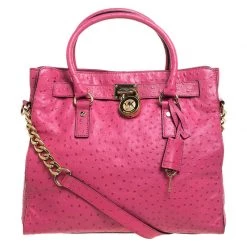 MICHAEL Michael Kors Pink Ostrich Embossed Leather Large Hamilton North South Tote For Women