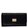Michael Kors Black Leather Trifold Flap Continental Wallet For Women