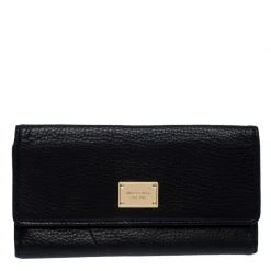 Michael Kors Black Leather Trifold Flap Continental Wallet For Women