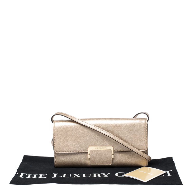 Michael Kors Metallic Gold Saffiano Leather Strap Clutch For Women - Image 9