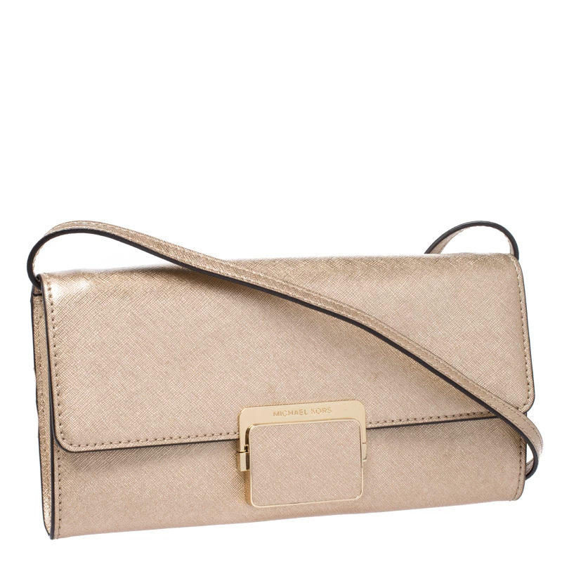 Michael Kors Metallic Gold Saffiano Leather Strap Clutch For Women - Image 3