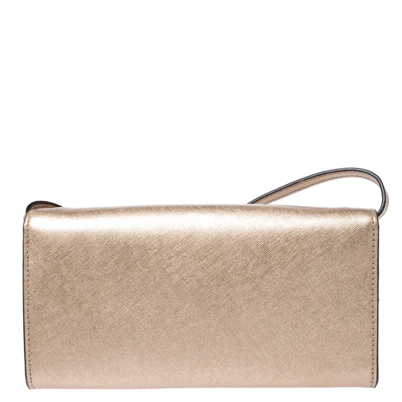Michael Kors Metallic Gold Saffiano Leather Strap Clutch For Women - Image 4