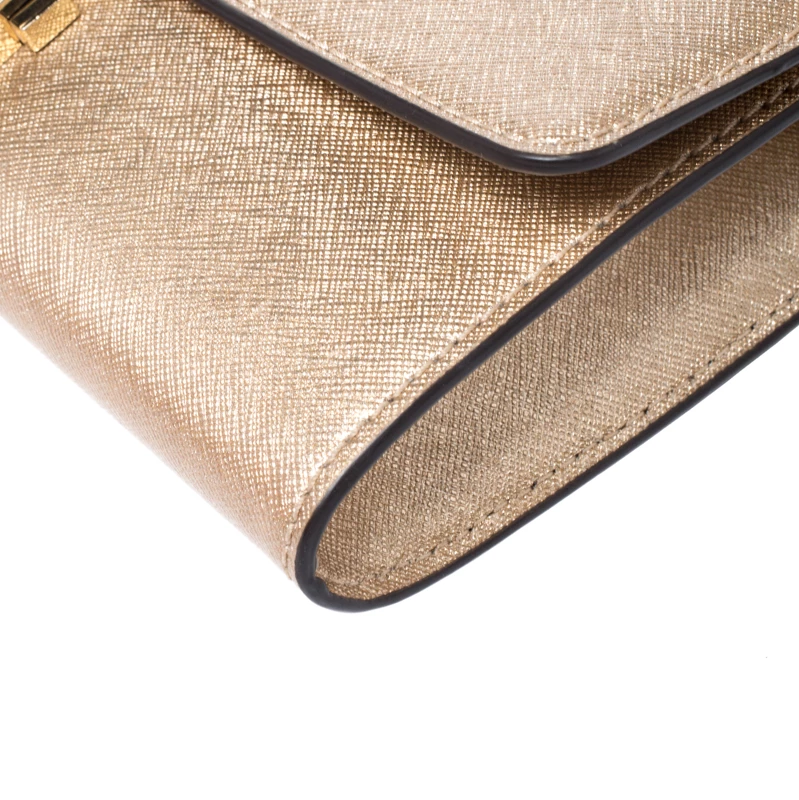 Michael Kors Metallic Gold Saffiano Leather Strap Clutch For Women - Image 11