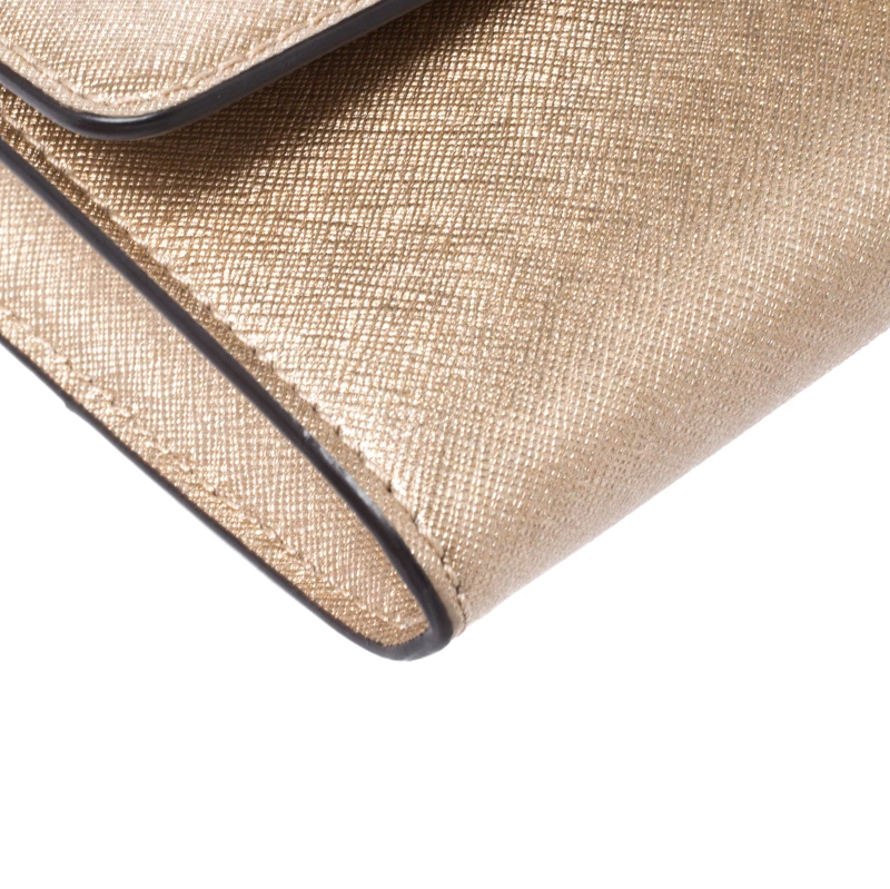 Michael Kors Metallic Gold Saffiano Leather Strap Clutch For Women - Image 10