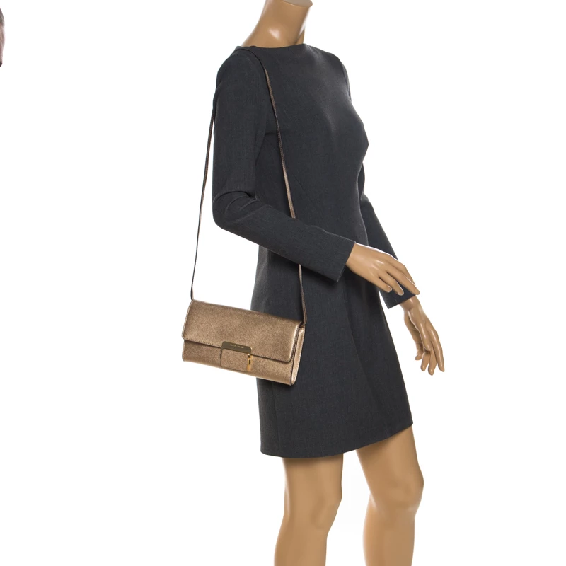 Michael Kors Metallic Gold Saffiano Leather Strap Clutch For Women - Image 2