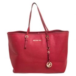 Michael Kors Burgundy Leather Jet Set Travel Tote For Women