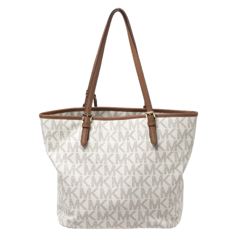 Michael Kors Off White Signature Coated Canvas Jet Set Snap Pocket Tote For Women - Image 4