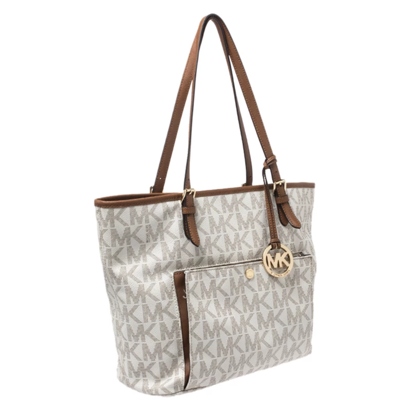 Michael Kors Off White Signature Coated Canvas Jet Set Snap Pocket Tote For Women - Image 3