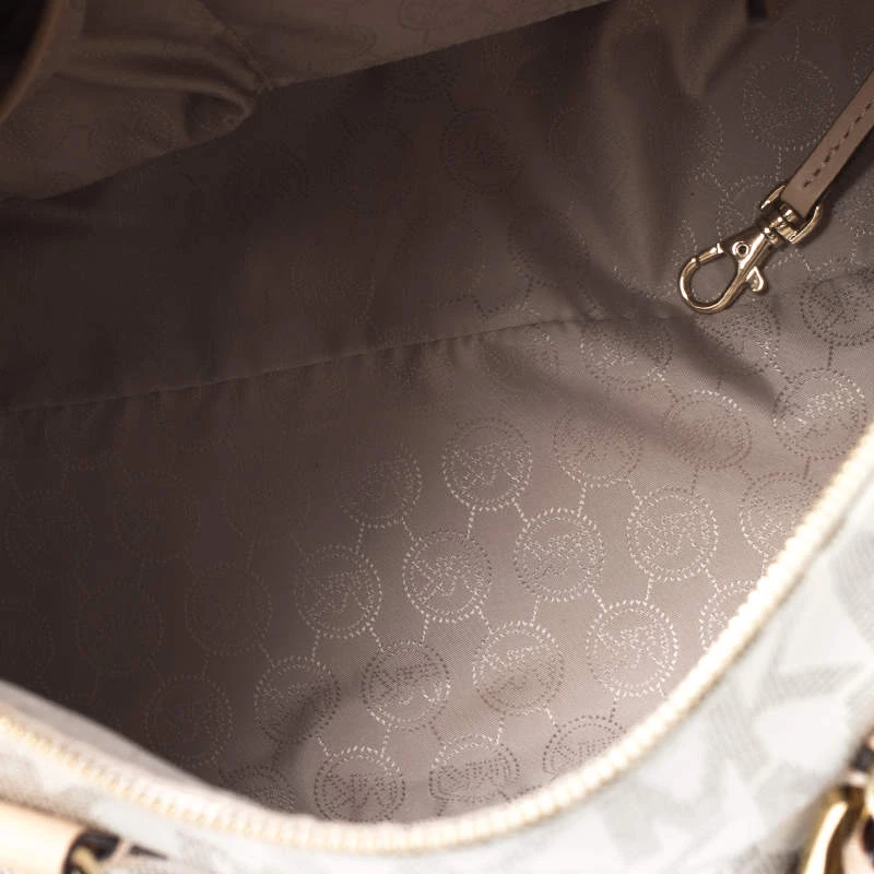 MICHAEL Michael Kors Ivory/Beige Signature Coated Canvas And Leather Grayson Boston Bag For Women - Image 7