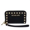 Michael Kors Black Saffiano Leather Studded Selma Wristlet Wallet For Women